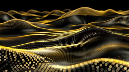Wall Mural - Abstract Golden Waves on Black Background