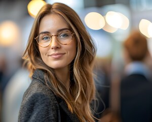 Poster - Confident Businesswoman Engaging in Networking Conversation at Corporate Event