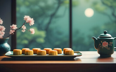 Beautiful mooncakes with copy space