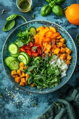 Wall Mural - Wholesome Plant-Based Bowl, Vegan Delight, Colorful, Fresh Ingredients, Nutrient-Rich,