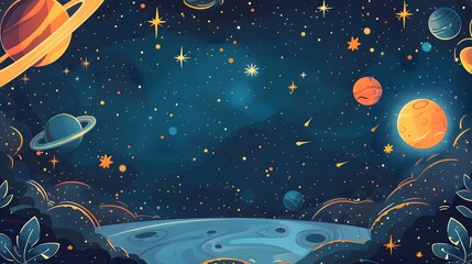 Wall Mural - cosmic celestial frame with planets stars and deep space background