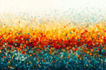 Sticker - Abstract pixelated gradient in shades of blue, orange, and green, modern digital background