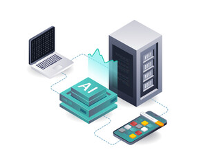 Fototapete - Server AI data analysis for smartphone app developers
