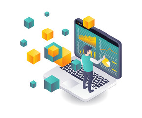 Aufkleber - Workers analyzing business data in blockchain technology