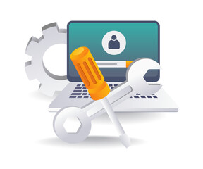 Fototapete - Optimizing Computer Performance flat illustration