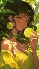 Poster -  Stylish Girl Enjoying a Lime Mojito Drink with Matching Earrings