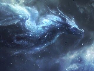 Ethereal Dragon Gliding Gracefully Through Cosmic Stardust Sky in Fantasy