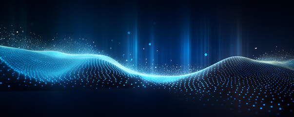 Poster - Abstract Blue Technology Background with Waves and dots.