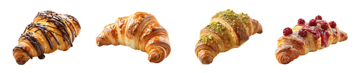 Sticker - Delicious croissants with various toppings tasty breakfast pastries transparent background