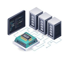 Aufkleber - Developing Chip Technology for Servers isometric illustration
