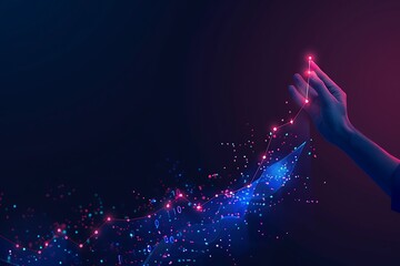 Hand reaching towards glowing digital graph representing growth and success.