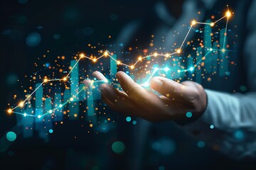 Poster - Hand holding glowing digital graph representing growth and success