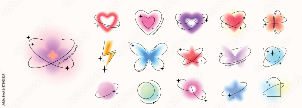 Y2k blur gradient elements vector illustration. Abstract aesthetic ...
