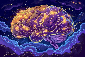 Sticker - Creative brain illustration with vibrant neural connections, artistic digital design