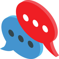 Poster - Two speech bubbles overlapping, one red and one blue, representing communication and dialogue