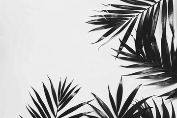 Poster - Black palm leaf silhouette on white background with copy space, tropical plant and summer concept design in the style of tropical plant and summer.


