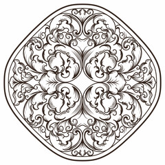 Poster - Isolated ornamental design. Ornamental elements for your designs. Black and white colors. Floral carving decoration for postcards, invitations, social media or wedding.