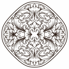 Wall Mural - Isolated ornamental design. Ornamental elements for your designs. Black and white colors. Floral carving decoration for postcards, invitations, social media or wedding.