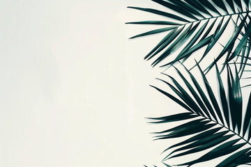 Poster - Black palm leaf silhouette on white background with copy space, tropical plant and summer concept design in the style of tropical plant and summer.


