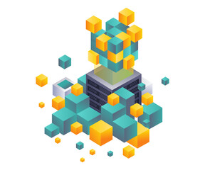 Poster - Blockchain server technology isometric illustration