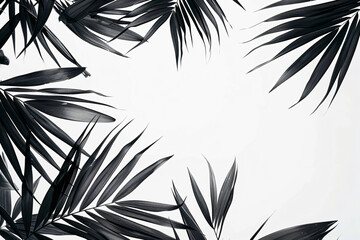 Poster - Black palm leaf silhouette on white background with copy space, tropical plant and summer concept design in the style of tropical plant and summer.



