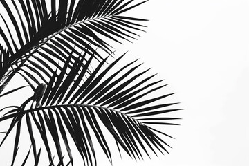 Poster - Black palm leaf silhouette on white background with copy space, tropical plant and summer concept design in the style of tropical plant and summer.


