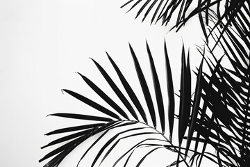 Poster - Black palm leaf silhouette on white background with copy space, tropical plant and summer concept design in the style of tropical plant and summer.


