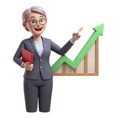 Poster - Smiling Businesswoman Pointing at Upward Trend Graph