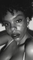 Wall Mural - A close-up portrait of a young Black woman with short curly hair