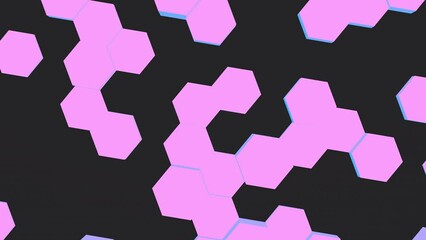 Poster - Sleek pink 3D hexagons on a dark gray background, providing a modern and bold geometric design.