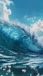 © AngrySun - A powerful blue wave forms an impressive arc. Ocean storm landscape. Generative AI