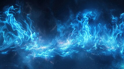 Blue flames rising against a dark black background, mysterious and intense, illustration background