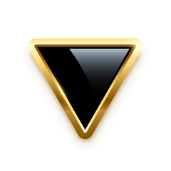 Poster - Black triangle button with golden frame vector illustration. 3d glossy elegant design for empty label, emblem, medal or badge, shiny and gradient light effect on plate isolated on white background