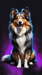 Wall Mural - smiling shetland sheepdog in a dark gothic theme