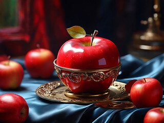 Sticker - Apples placed on a velvet cloth.