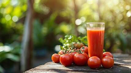 Wall Mural - tomato juice in a glass. Selective focus.