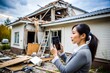 © N7 - Asian Woman Documenting Property Damage for Insurance Claim