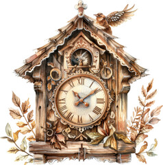 Vintage cuckoo clock on white background