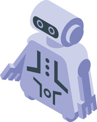 Poster - Stylized isometric icon of a futuristic robot with its arms outstretched