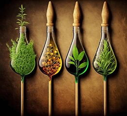 Wall Mural - geometry alternative medicine herbs and oils. Generative AI,