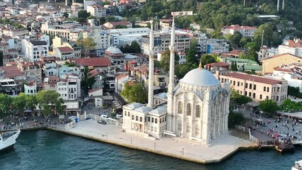 Sticker - Istanbul, Turkey. Istanbul Canal, Grand Mecidiye Mosque, Bosphoros canal