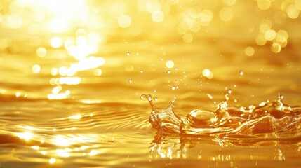 Poster - Abstract golden water surface with splashes reflections ideal for nature backdrop