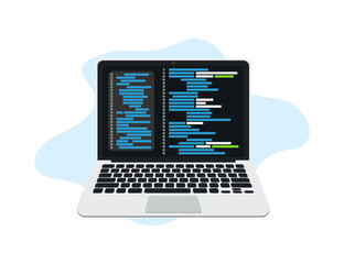 Poster - Coding and programming app in laptop screen in a flat design