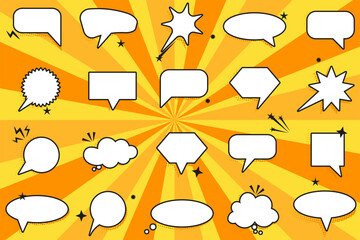 Poster - Cartoon comic speech bubble collection. Set of comic speech bubble with halftone. Cartoon cloud collection. Comic speech bubble frame