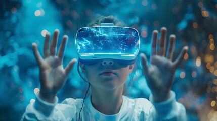 Poster - Teenager Engaged in Intense Virtual Reality Video Game with Dynamic Action Scenes