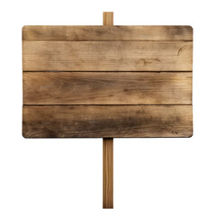 Old natural wooden sign  board  with pole isolate on transparent png.
