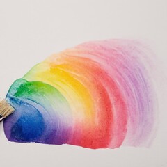 Wall Mural -  a watercolor painting of a rainbow of colors on a white background with a brush stroke in the foreground,