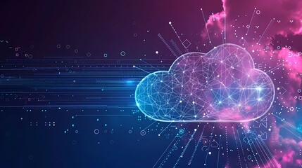 Wall Mural - abstract futuristic background with cloud and data line	