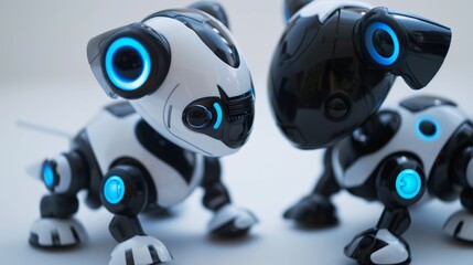 Poster - Playful robot pets interacting with each other  AI generated illustration
