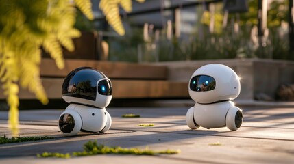 Poster - Playful robot pets interacting with each other  AI generated illustration